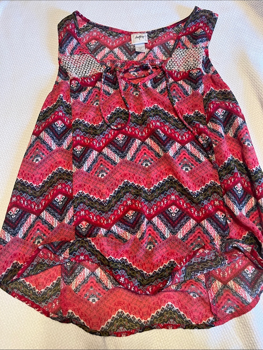 Daytrip Red and Black Chevron Tie-Neck Sleeveless Top